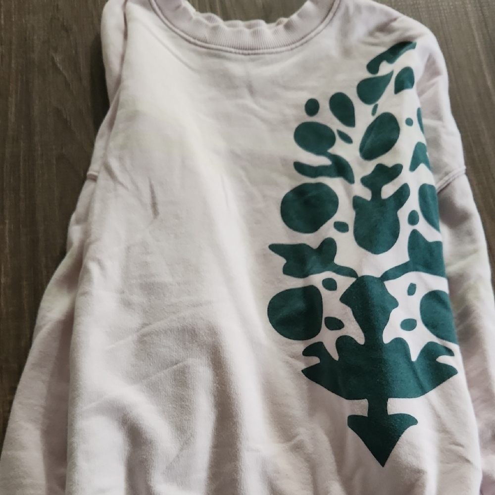 Free People Pale Pink Pullover with Teal Botanical Motif - Picture 8 of 9